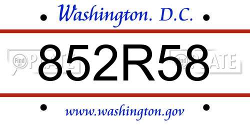 852R58 District Of Columbia License Plate
