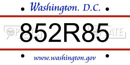852R85 District Of Columbia License Plate