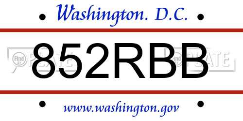 852RBB District Of Columbia License Plate
