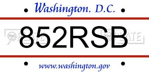 852RSB District Of Columbia License Plate