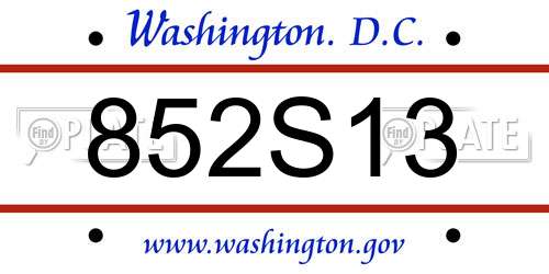 852S13 District Of Columbia License Plate