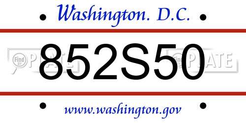 852S50 District Of Columbia License Plate