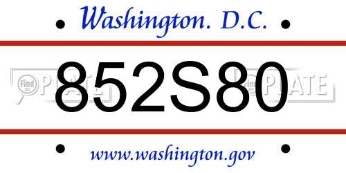 852S80 District Of Columbia License Plate