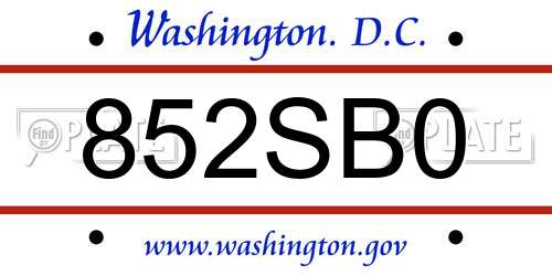 852SB0 District Of Columbia License Plate