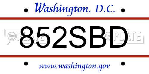 852SBD District Of Columbia License Plate