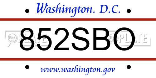 852SBO District Of Columbia License Plate