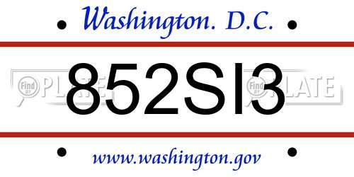 852SI3 District Of Columbia License Plate