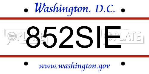 852SIE District Of Columbia License Plate
