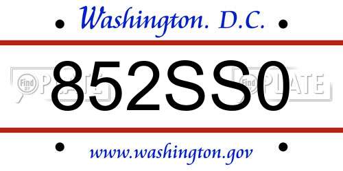 852SS0 District Of Columbia License Plate