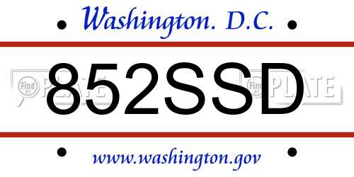 852SSD District Of Columbia License Plate