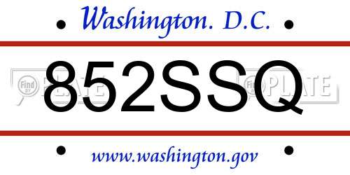 852SSQ District Of Columbia License Plate