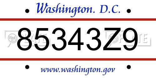 85343Z9 District Of Columbia License Plate