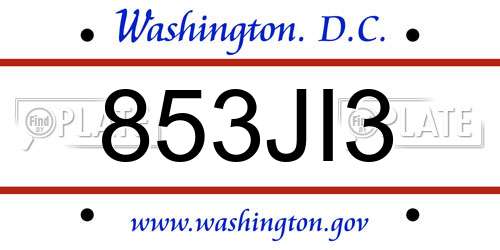 853JI3 District Of Columbia License Plate