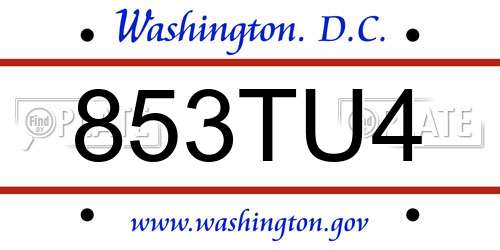 853TU4 District Of Columbia License Plate