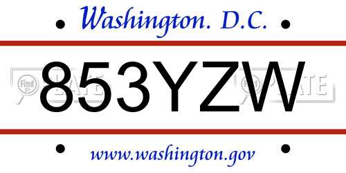 853YZW District Of Columbia License Plate