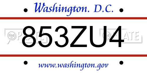 853ZU4 District Of Columbia License Plate
