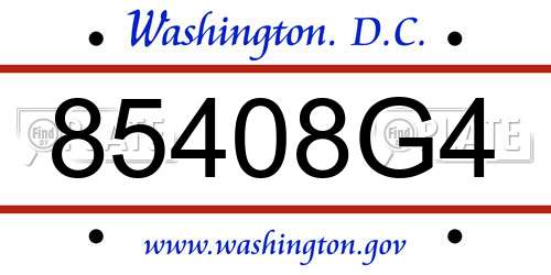85408G4 District Of Columbia License Plate