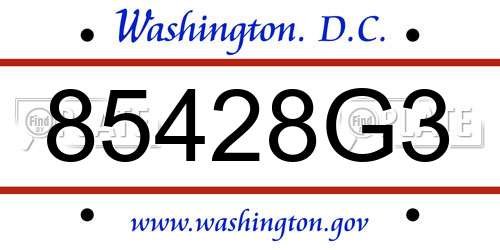 85428G3 District Of Columbia License Plate