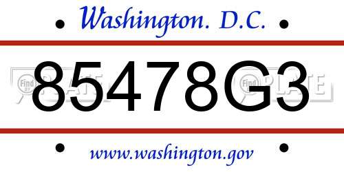 85478G3 District Of Columbia License Plate