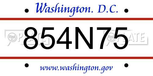 854N75 District Of Columbia License Plate