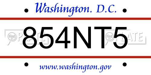 854NT5 District Of Columbia License Plate