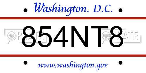 854NT8 District Of Columbia License Plate