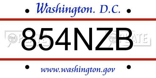 854NZB District Of Columbia License Plate