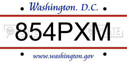 854PXM District Of Columbia License Plate