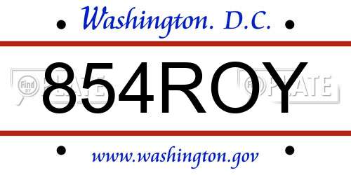 854ROY District Of Columbia License Plate