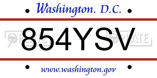 854YSV District Of Columbia License Plate