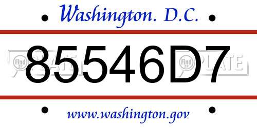 85546D7 District Of Columbia License Plate