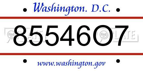85546O7 District Of Columbia License Plate