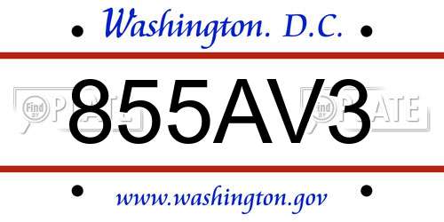 855AV3 District Of Columbia License Plate