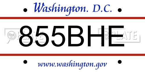 855BHE District Of Columbia License Plate
