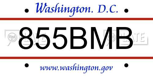 855BMB District Of Columbia License Plate