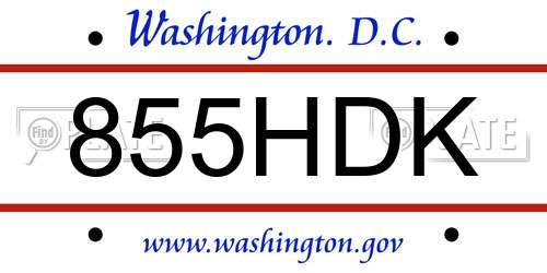 855HDK District Of Columbia License Plate