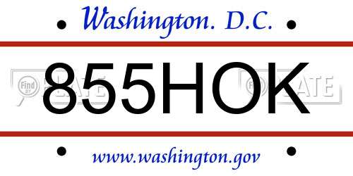 855HOK District Of Columbia License Plate