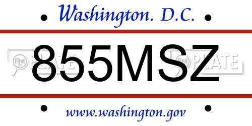 855MSZ District Of Columbia License Plate