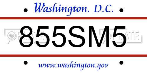 855SM5 District Of Columbia License Plate