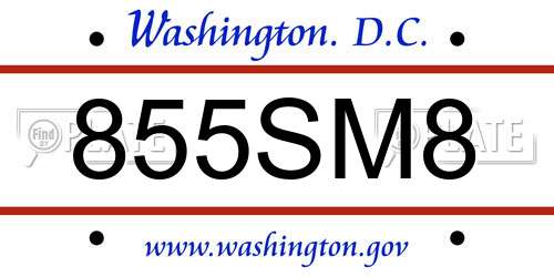855SM8 District Of Columbia License Plate