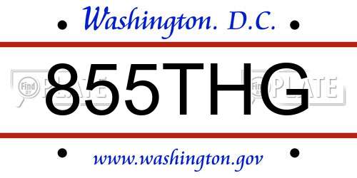855THG District Of Columbia License Plate