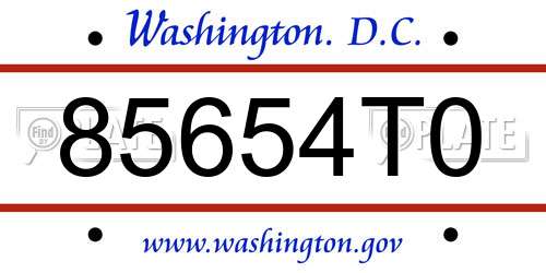 85654T0 District Of Columbia License Plate