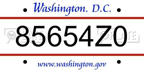 85654Z0 District Of Columbia License Plate