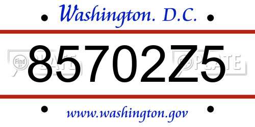 85702Z5 District Of Columbia License Plate