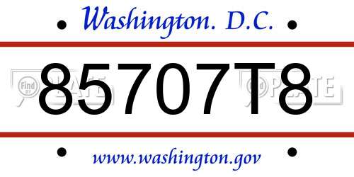 85707T8 District Of Columbia License Plate