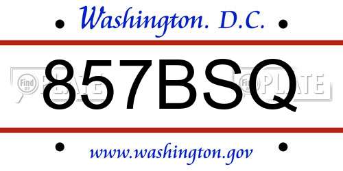857BSQ District Of Columbia License Plate