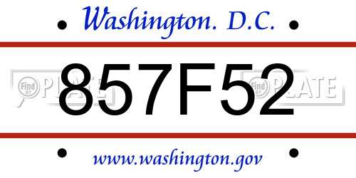 857F52 District Of Columbia License Plate