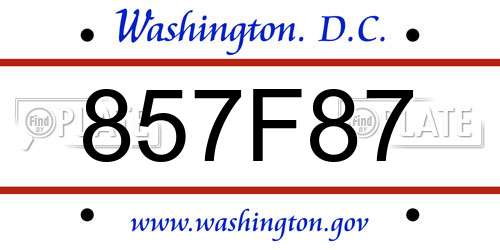 857F87 District Of Columbia License Plate