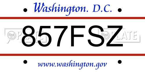 857FSZ District Of Columbia License Plate