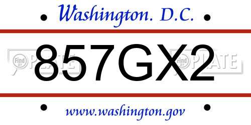 857GX2 District Of Columbia License Plate
